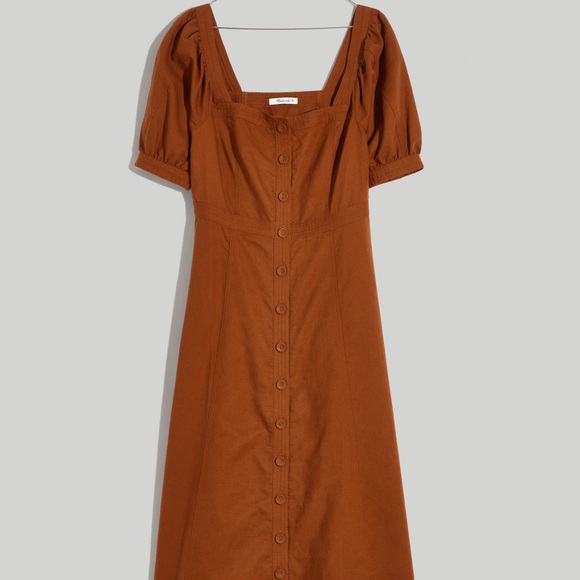 Madewell Dresses & Skirts - Madewell Seamed Puff-Sleeve Midi Dress size 8